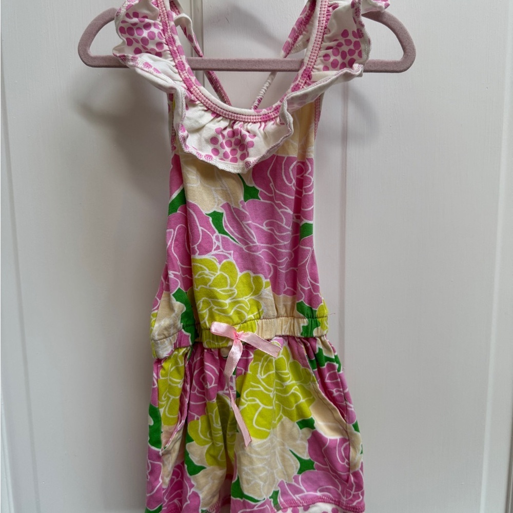 AnnLoren 2-3T Girls Pink, White Green Floral Ruffle Romper